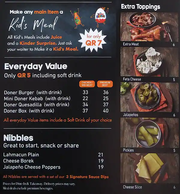 Menu of German Doner Kebab, Al Wakrah, Doha  