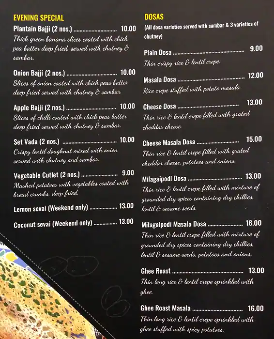 Menu of Saravanaa Bhavan, Salwa Road, Doha  