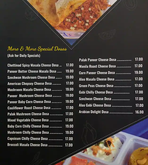 Menu of Saravanaa Bhavan, Salwa Road, Doha  