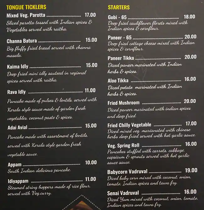 Menu of Saravanaa Bhavan, Salwa Road, Doha  