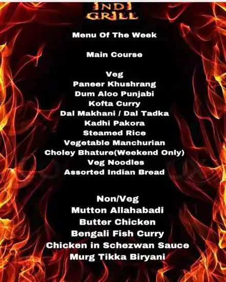 Menu of INDIGRILL, Al Sadd, Doha  