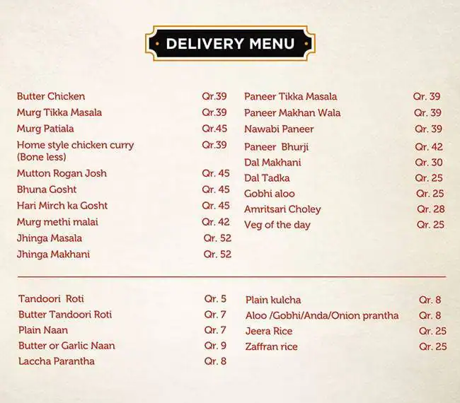 Menu of INDIGRILL, Al Sadd, Doha  