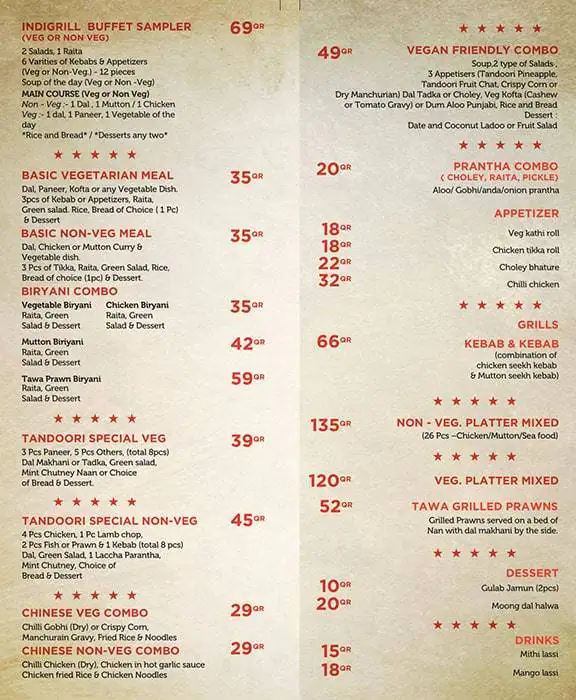 Menu of INDIGRILL, Al Sadd, Doha  