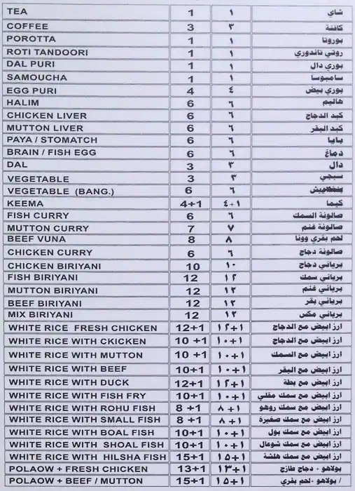 Menu of Chittagong Restaurant, Al Wakrah, Doha  