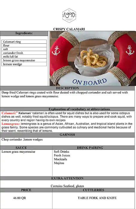 Menu of 1990 Nineteen Ninety, Pearl Qatar, Doha  