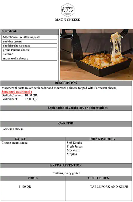 Menu of 1990 Nineteen Ninety, Pearl Qatar, Doha  