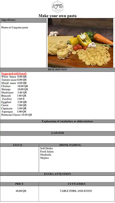 Menu of 1990 Nineteen Ninety, Pearl Qatar, Doha  