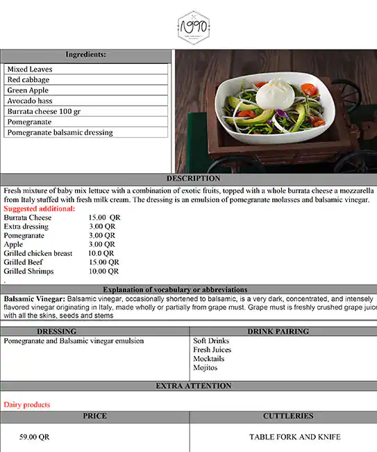 Menu of 1990 Nineteen Ninety, Pearl Qatar, Doha  