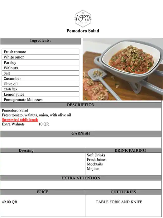 Menu of 1990 Nineteen Ninety, Pearl Qatar, Doha  