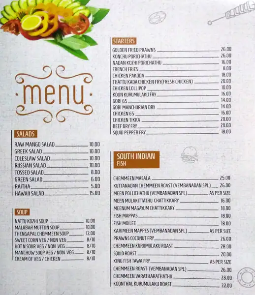 Menu of Vembanad, Barwa Village, Doha  