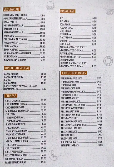 Menu of Vembanad, Barwa Village, Doha  