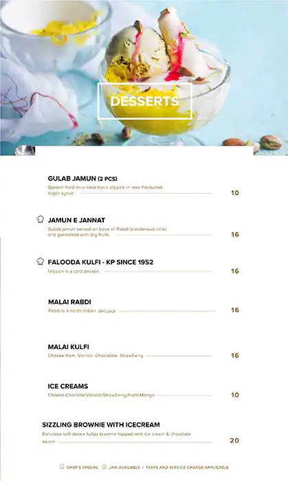 Menu of Kailash Parbat, Dafna, Doha  