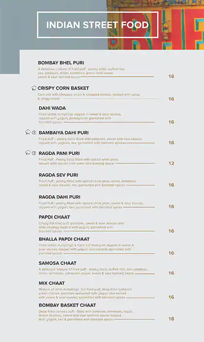 Menu of Kailash Parbat, Dafna, Doha  