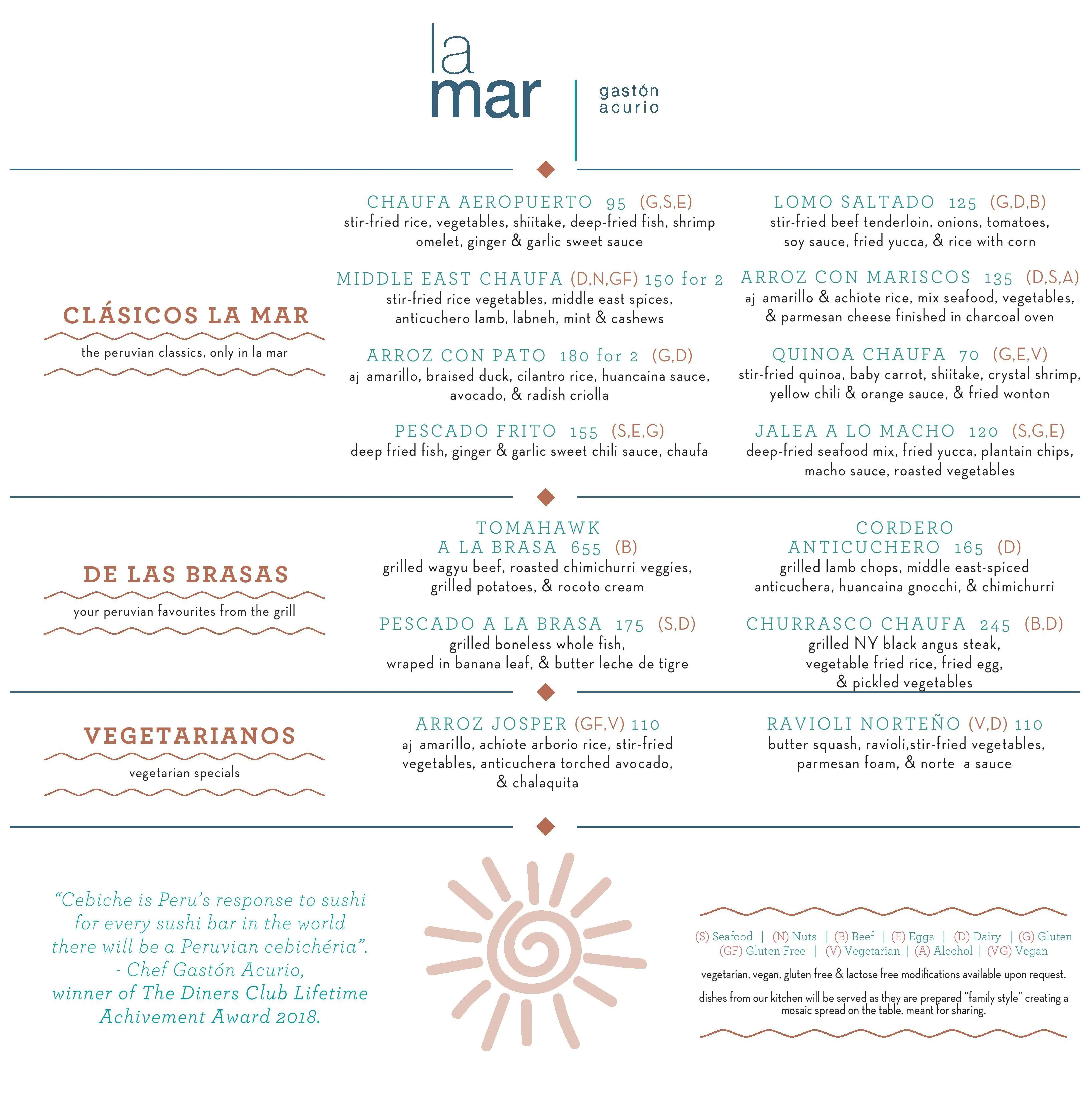 Menu of La Mar by Gaston Acurio, Westbay, Doha  