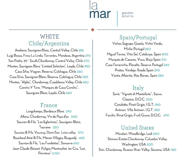 Menu of La Mar by Gaston Acurio, Westbay, Doha  