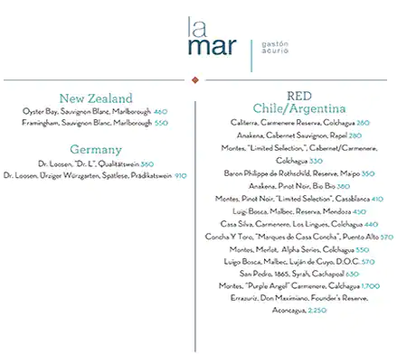 Menu of La Mar by Gaston Acurio, Westbay, Doha  