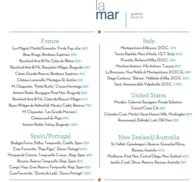 Menu of La Mar by Gaston Acurio, Westbay, Doha  