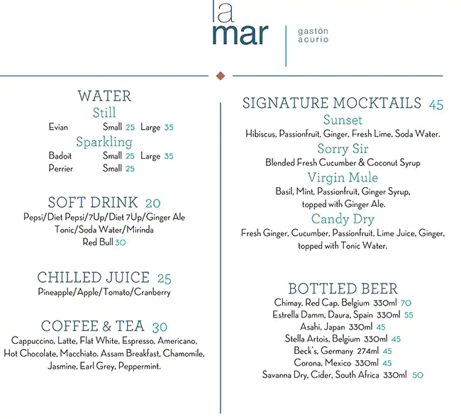 Menu of La Mar by Gaston Acurio, Westbay, Doha  