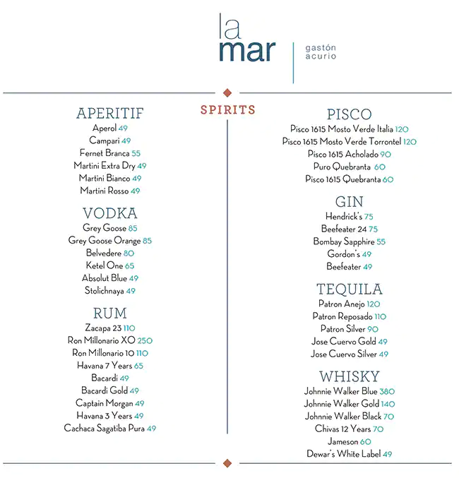 Menu of La Mar by Gaston Acurio, Westbay, Doha  