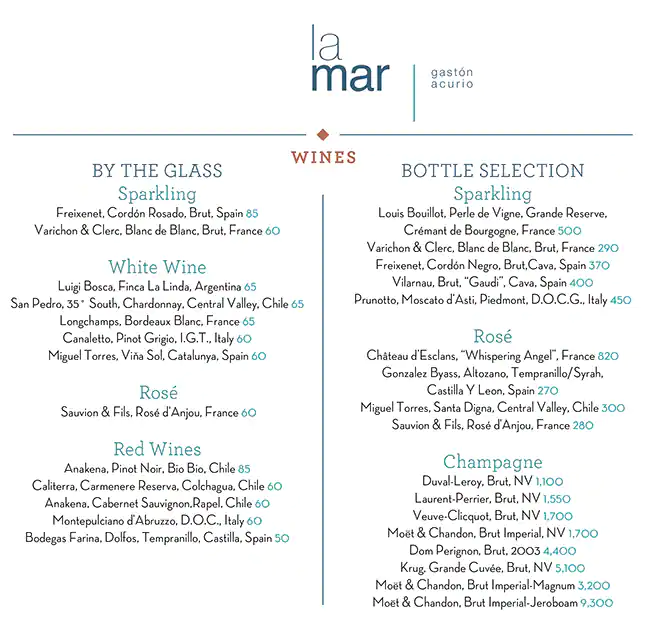 Menu of La Mar by Gaston Acurio, Westbay, Doha  