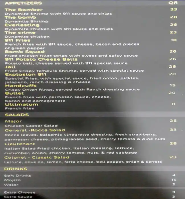 Menu of 911 Burger, Old Airport Area, Doha  