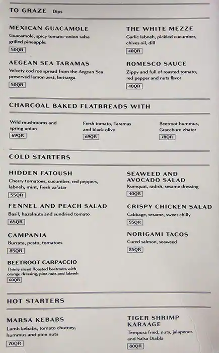 Menu of Marsa Katara, Katara, Doha  