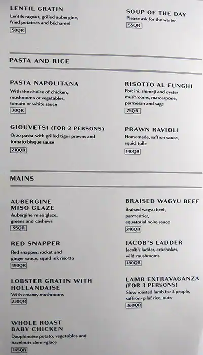 Menu of Marsa Katara, Katara, Doha  