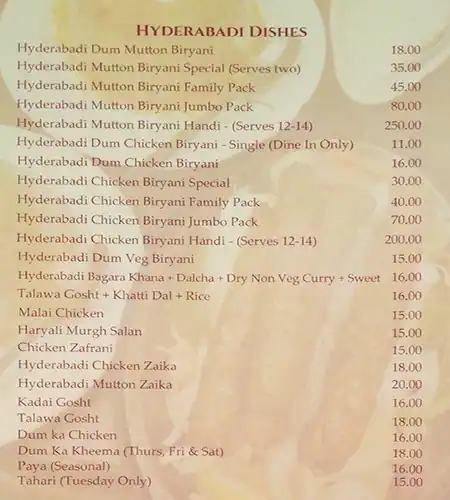 Menu of Taste Of Hyderabad, Al Muntazah, Doha  