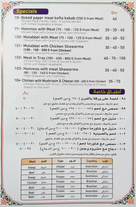 Menu of Turkey Central Restaurant, Al Nasr, Doha  