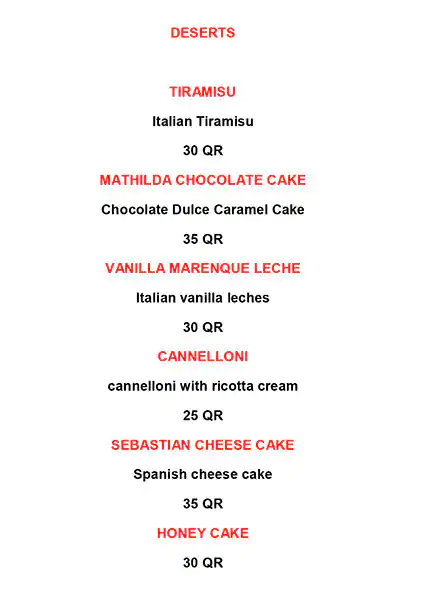 Menu of Little Tuscany, Markhiya, Doha  