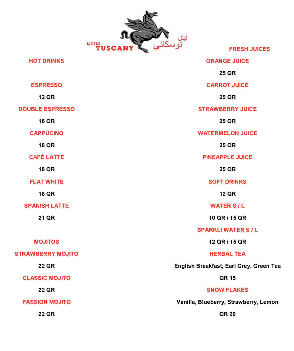 Menu of Little Tuscany, Markhiya, Doha  