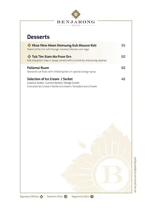 Menu of Benjarong - Dusit Doha Hotel, Dafna, Doha  