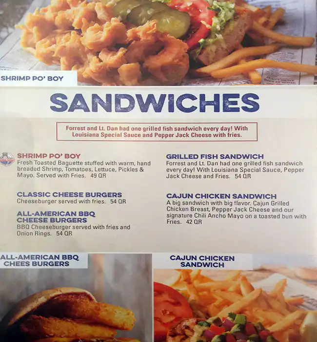 Menu of Bubba Gump, Umm Salal Mohammed, Doha  