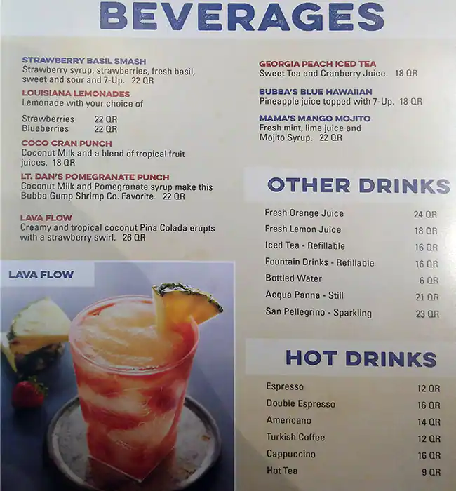 Menu of Bubba Gump, Umm Salal Mohammed, Doha  