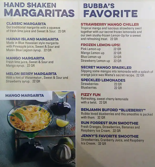 Menu of Bubba Gump, Umm Salal Mohammed, Doha  