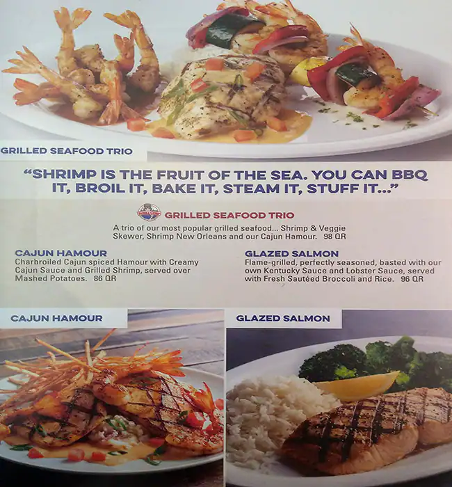 Menu of Bubba Gump, Umm Salal Mohammed, Doha  