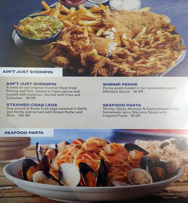 Menu of Bubba Gump, Umm Salal Mohammed, Doha  