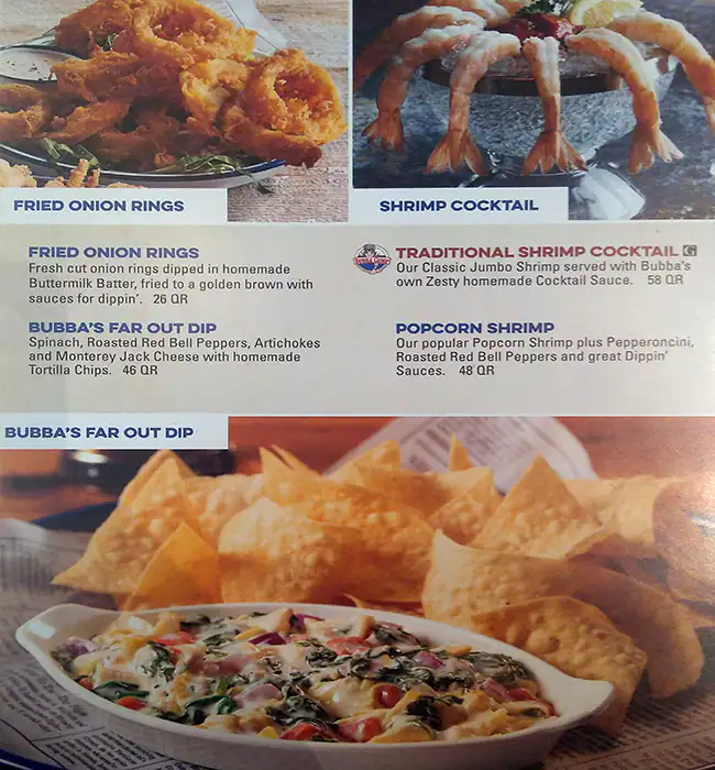 Menu of Bubba Gump, Umm Salal Mohammed, Doha  