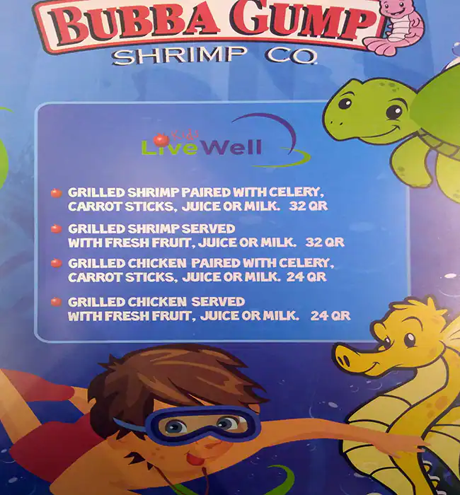 Menu of Bubba Gump, Umm Salal Mohammed, Doha  