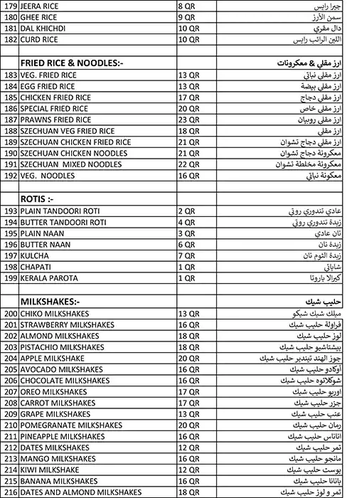 Menu of W Restaurant, Najma, Doha  