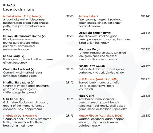 Menu of Riyasat, Katara, Doha  