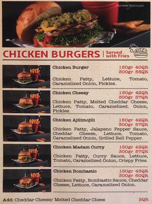 Menu of Burgerillas, Abu Hamour, Doha  