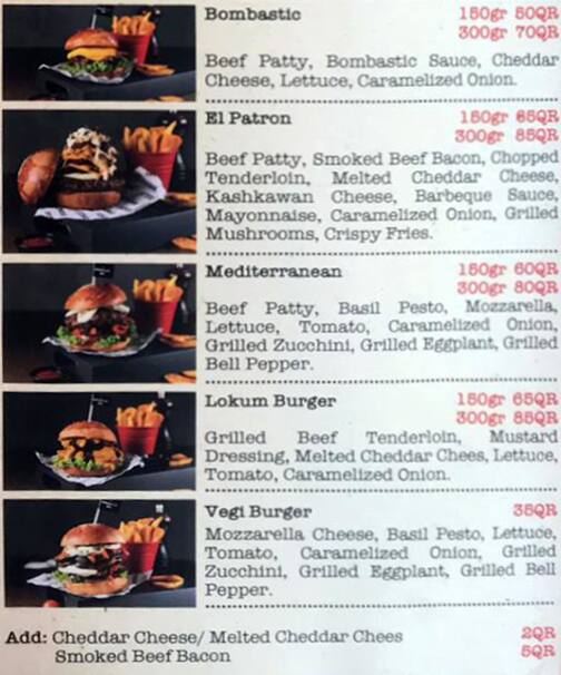 Menu of Burgerillas, Abu Hamour, Doha  