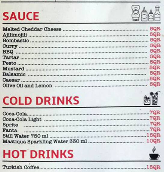 Menu of Burgerillas, Abu Hamour, Doha  