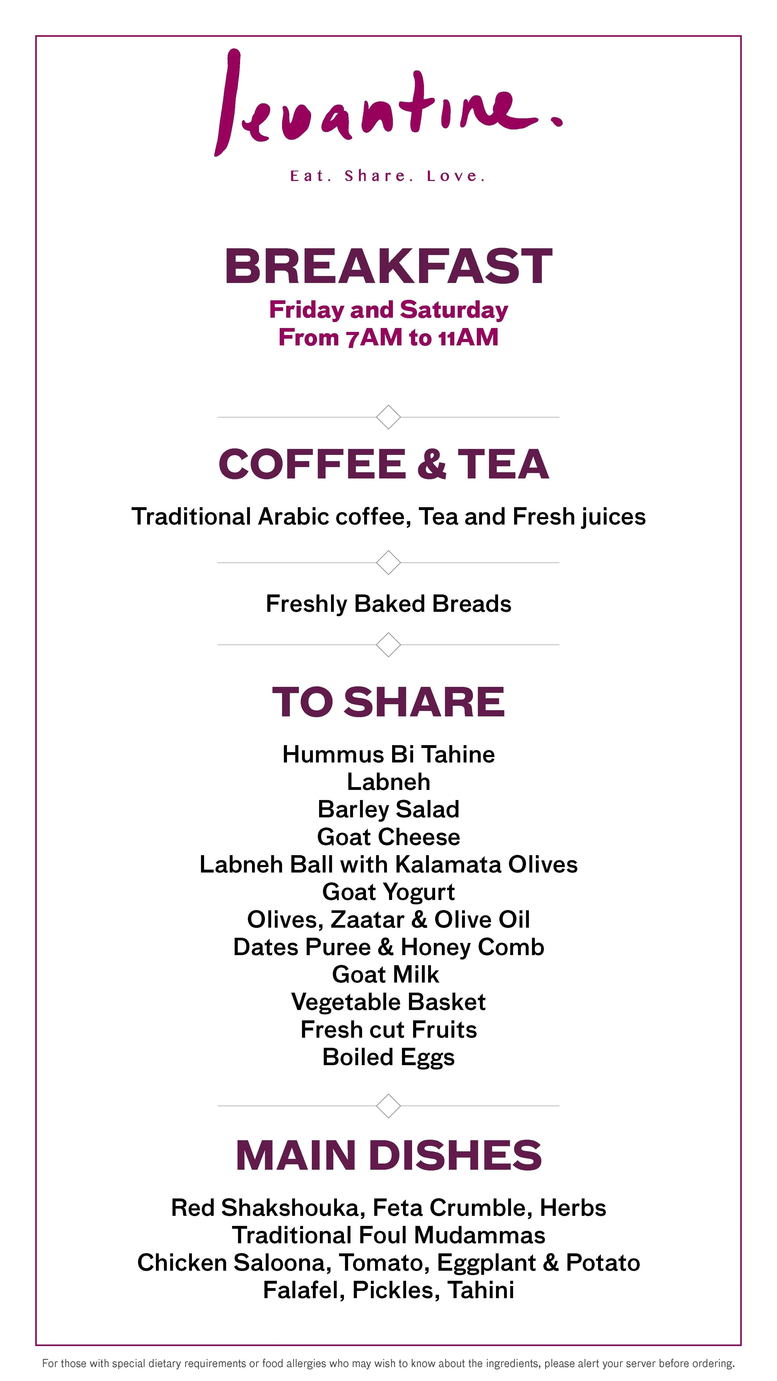 Menu of Levantine, Pearl Qatar, Doha  
