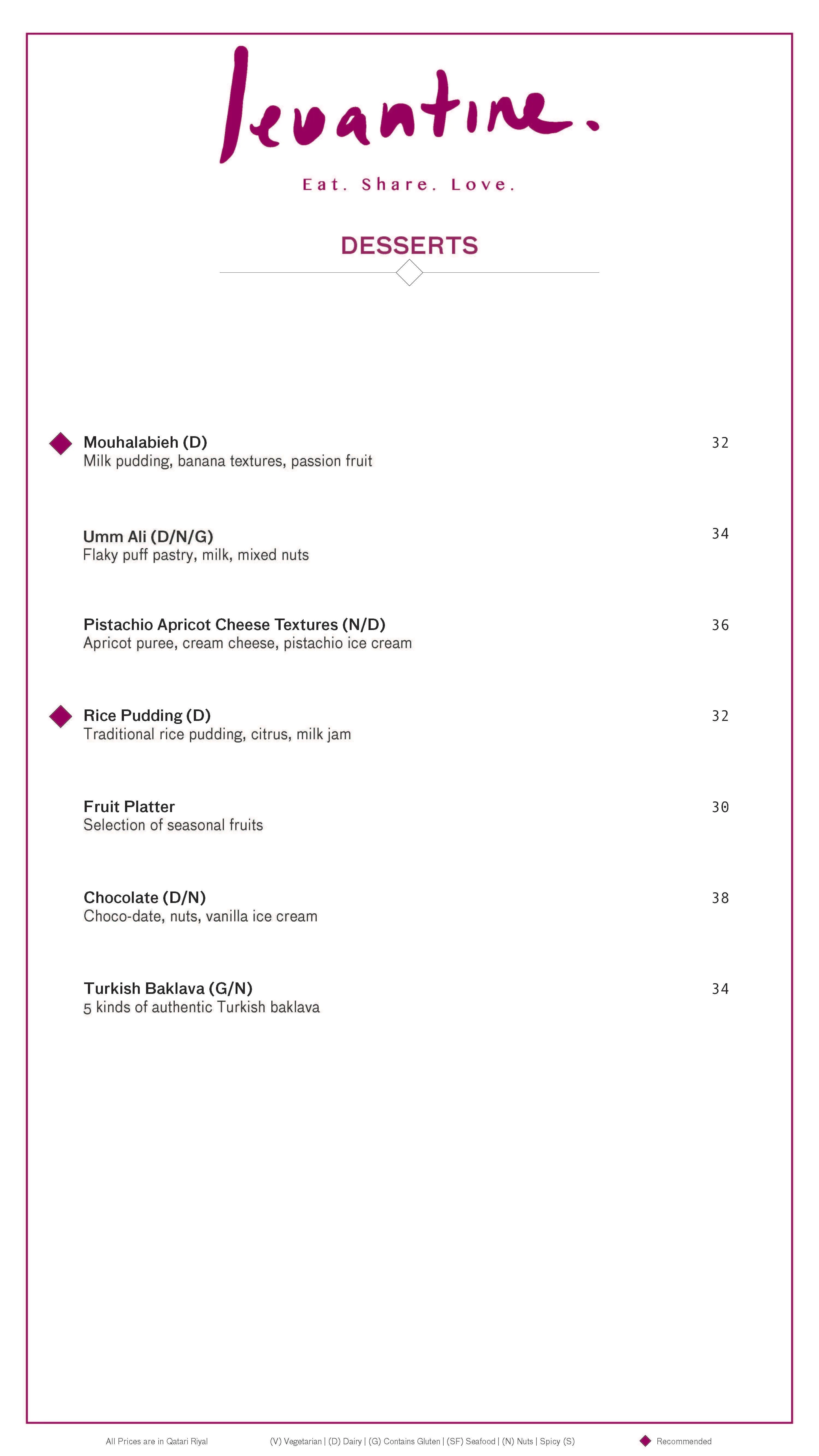Menu of Levantine, Pearl Qatar, Doha  