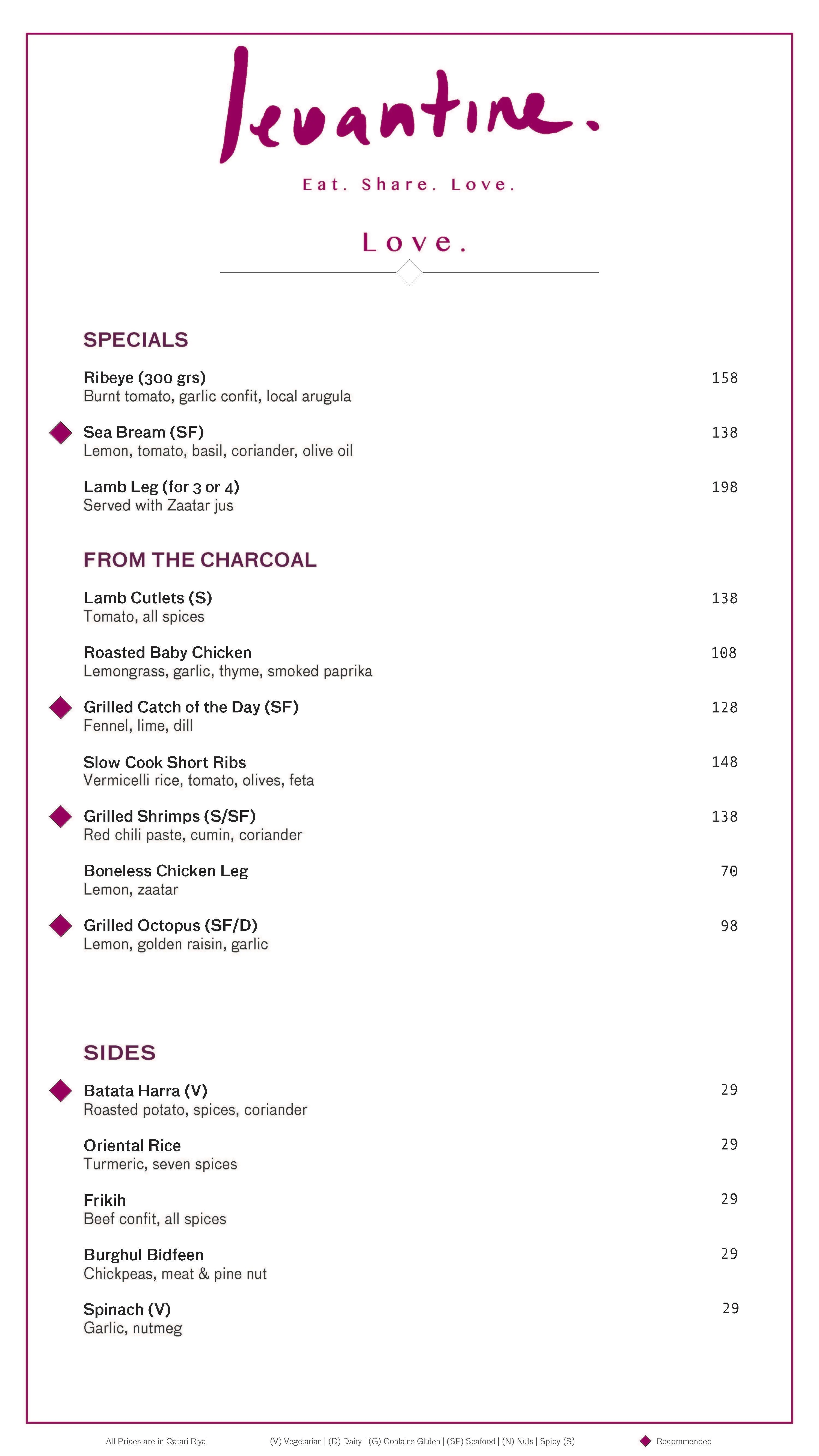 Menu of Levantine, Pearl Qatar, Doha  
