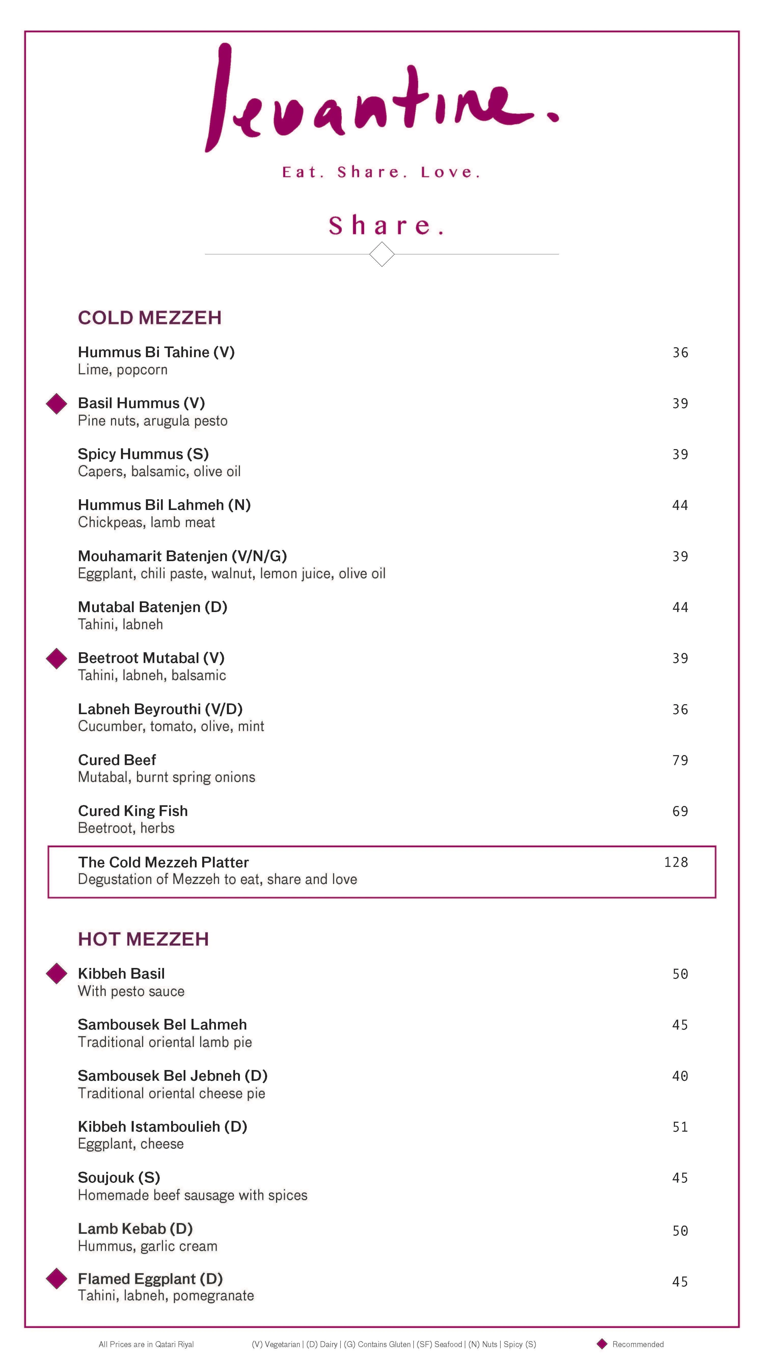 Menu of Levantine, Pearl Qatar, Doha  