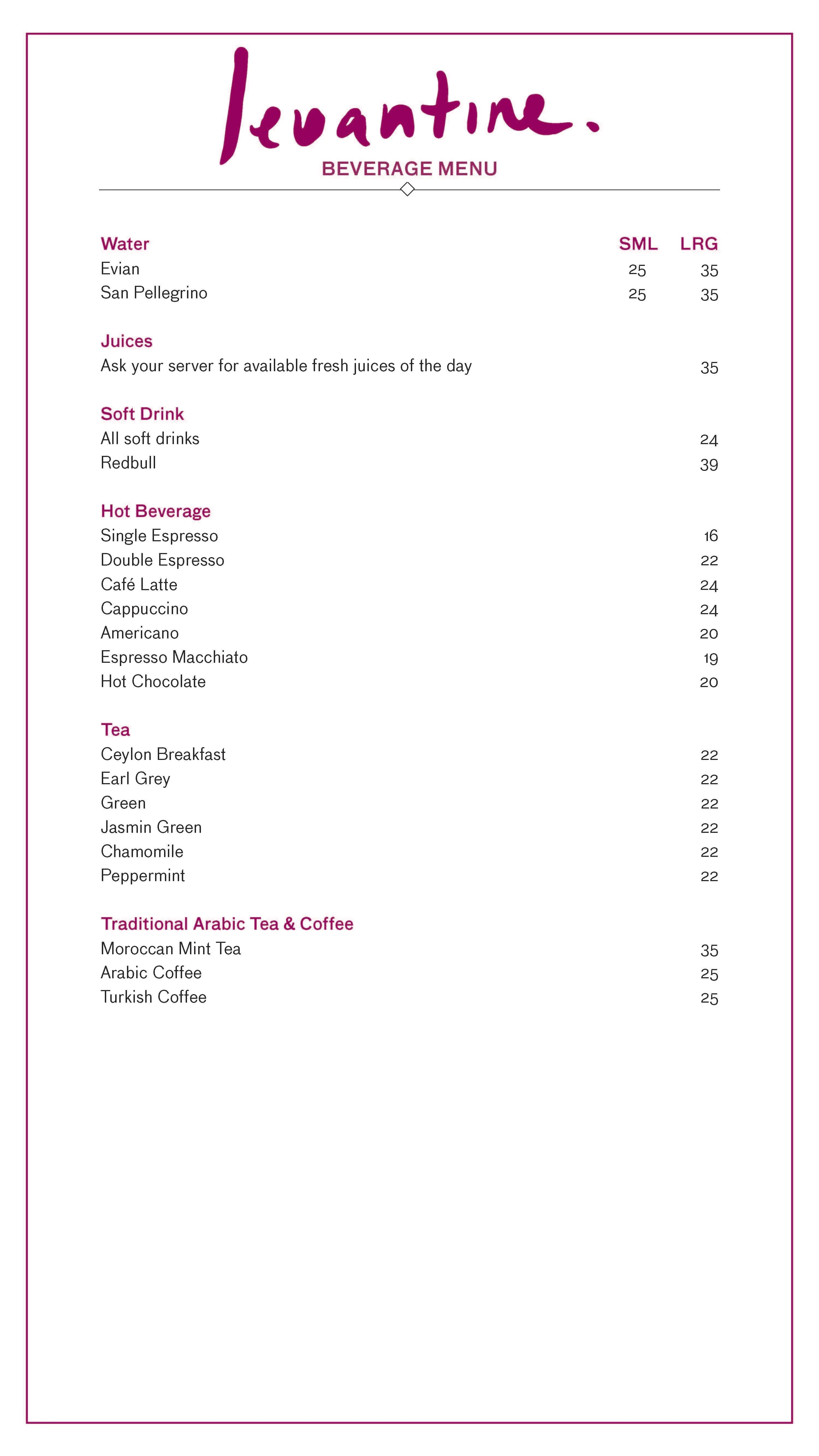 Menu of Levantine, Pearl Qatar, Doha  