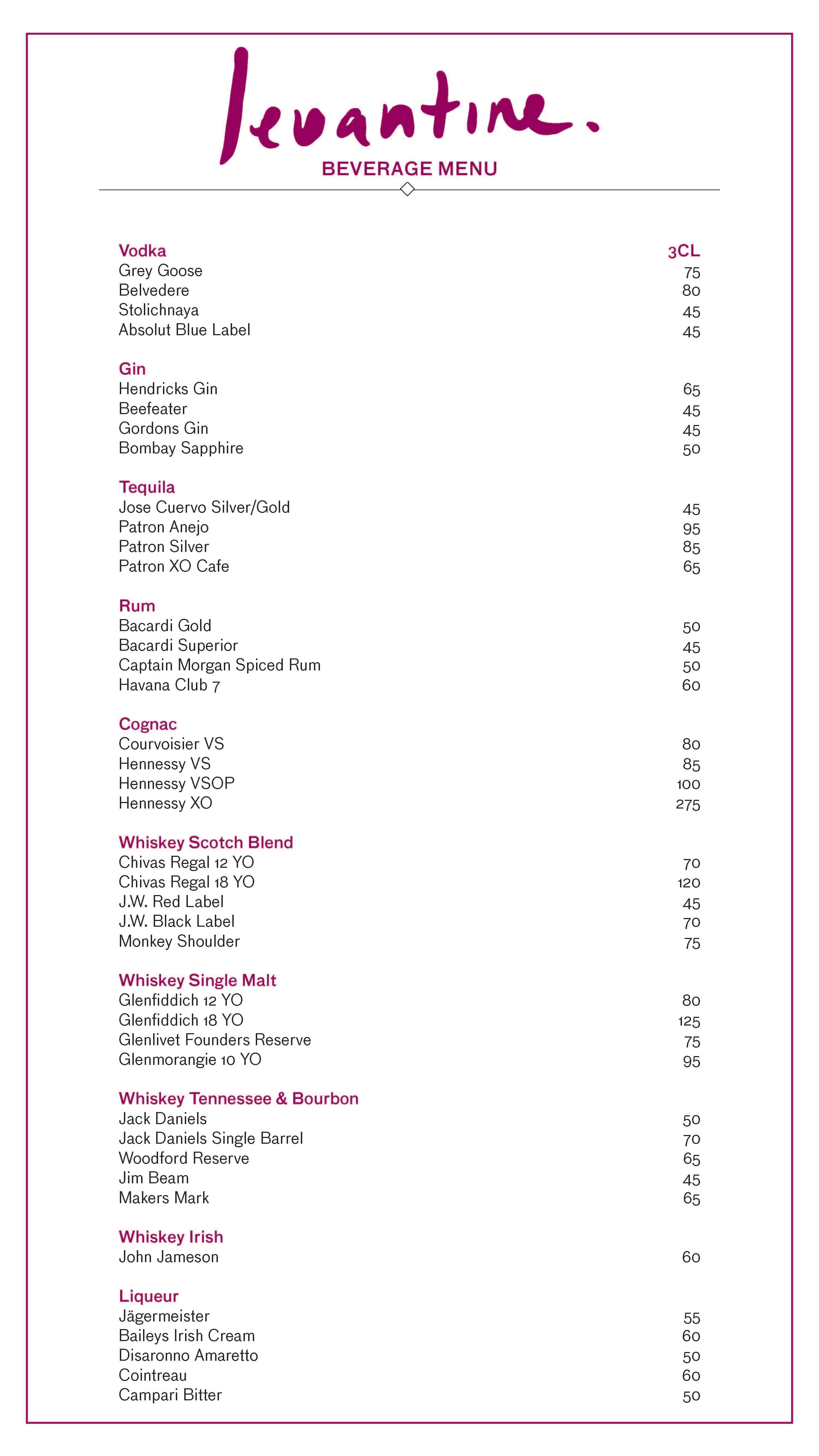 Menu of Levantine, Pearl Qatar, Doha  